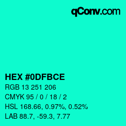 Color code: HEX #0DFBCE | qconv.com