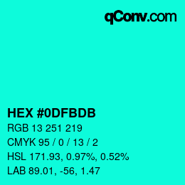 Color code: HEX #0DFBDB | qconv.com