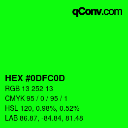 Color code: HEX #0DFC0D | qconv.com