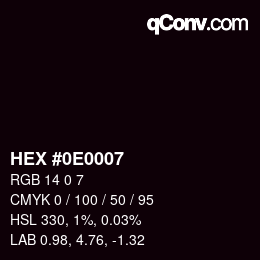 Code couleur: HEX #0E0007 | qconv.com