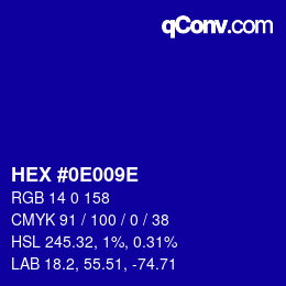 Color code: HEX #0E009E | qconv.com