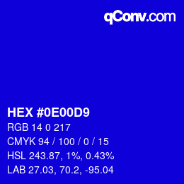 Color code: HEX #0E00D9 | qconv.com