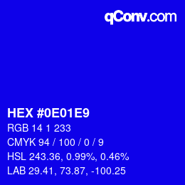 Color code: HEX #0E01E9 | qconv.com