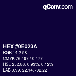 カラーコード: HEX #0E023A | qconv.com