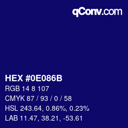 Color code: HEX #0E086B | qconv.com