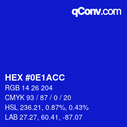 カラーコード: HEX #0E1ACC | qconv.com