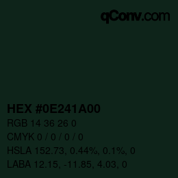 Farbcode: HEX #0E241A00 | qconv.com