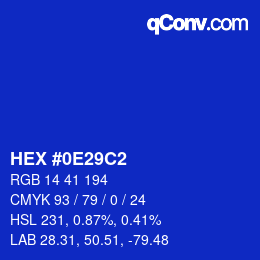 Color code: HEX #0E29C2 | qconv.com