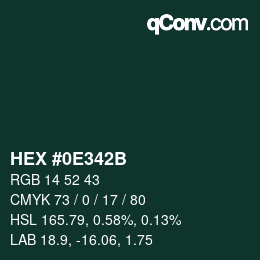 Color code: HEX #0E342B | qconv.com