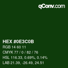 Color code: HEX #0E3C0B | qconv.com