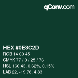 Color code: HEX #0E3C2D | qconv.com