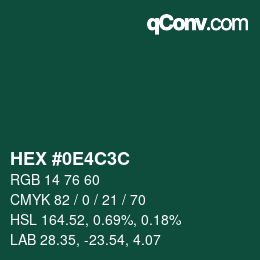 Color code: HEX #0E4C3C | qconv.com