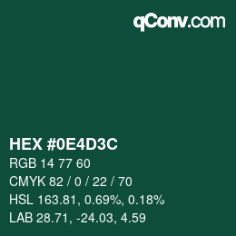 Color code: HEX #0E4D3C | qconv.com
