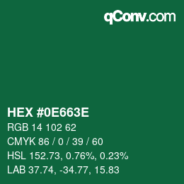 Farbcode: HEX #0E663E | qconv.com