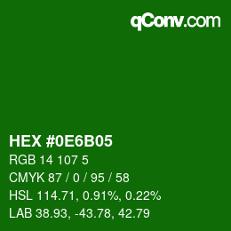 Farbcode: HEX #0E6B05 | qconv.com