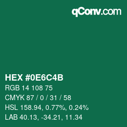 Color code: HEX #0E6C4B | qconv.com