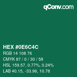 Color code: HEX #0E6C4C | qconv.com