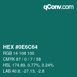 Color code: HEX #0E6C64 | qconv.com