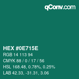 Color code: HEX #0E715E | qconv.com