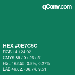 颜色代码: HEX #0E7C5C | qconv.com