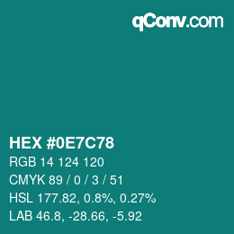 颜色代码: HEX #0E7C78 | qconv.com