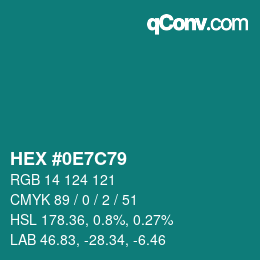 Color code: HEX #0E7C79 | qconv.com