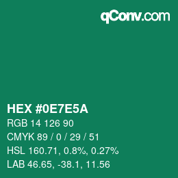 颜色代码: HEX #0E7E5A | qconv.com
