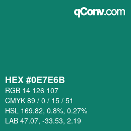 Color code: HEX #0E7E6B | qconv.com