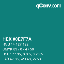 Color code: HEX #0E7F7A | qconv.com