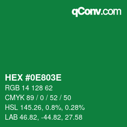 颜色代码: HEX #0E803E | qconv.com