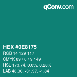 颜色代码: HEX #0E8175 | qconv.com