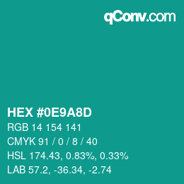 Color code: HEX #0E9A8D | qconv.com