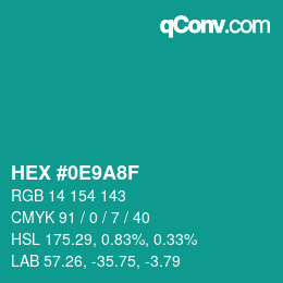 Farbcode: HEX #0E9A8F | qconv.com