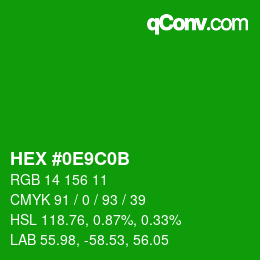 Color code: HEX #0E9C0B | qconv.com