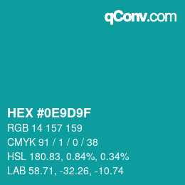 Color code: HEX #0E9D9F | qconv.com