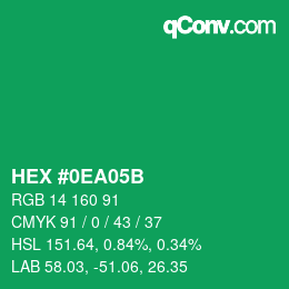 颜色代码: HEX #0EA05B | qconv.com