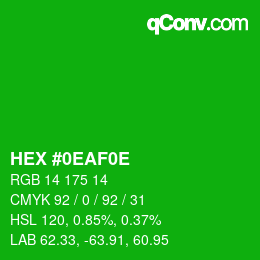 Color code: HEX #0EAF0E | qconv.com