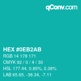 Color code: HEX #0EB2AB | qconv.com