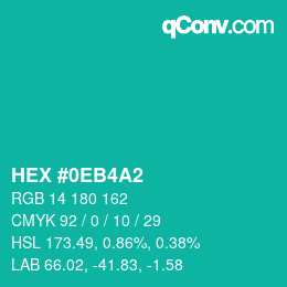 カラーコード: HEX #0EB4A2 | qconv.com