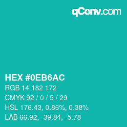 カラーコード: HEX #0EB6AC | qconv.com