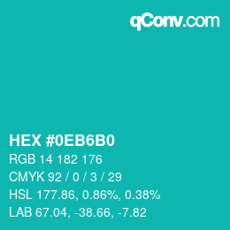 カラーコード: HEX #0EB6B0 | qconv.com