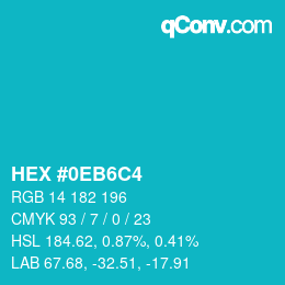 颜色代码: HEX #0EB6C4 | qconv.com