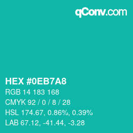 Farbcode: HEX #0EB7A8 | qconv.com