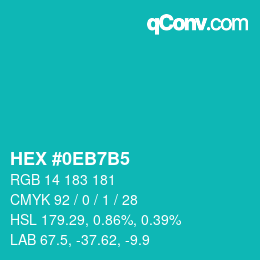 Color code: HEX #0EB7B5 | qconv.com