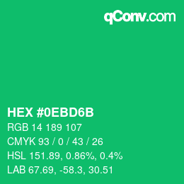 Color code: HEX #0EBD6B | qconv.com