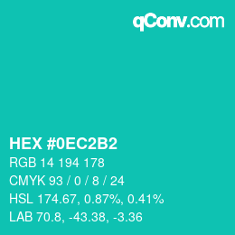 カラーコード: HEX #0EC2B2 | qconv.com