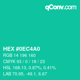 颜色代码: HEX #0EC4A0 | qconv.com