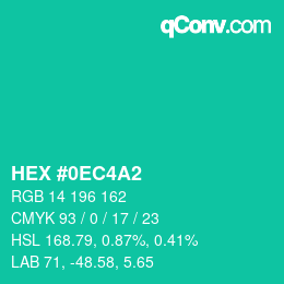 颜色代码: HEX #0EC4A2 | qconv.com