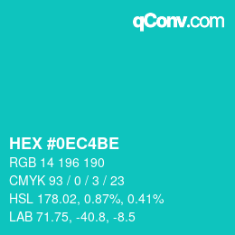 Farbcode: HEX #0EC4BE | qconv.com