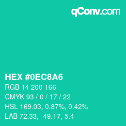 カラーコード: HEX #0EC8A6 | qconv.com